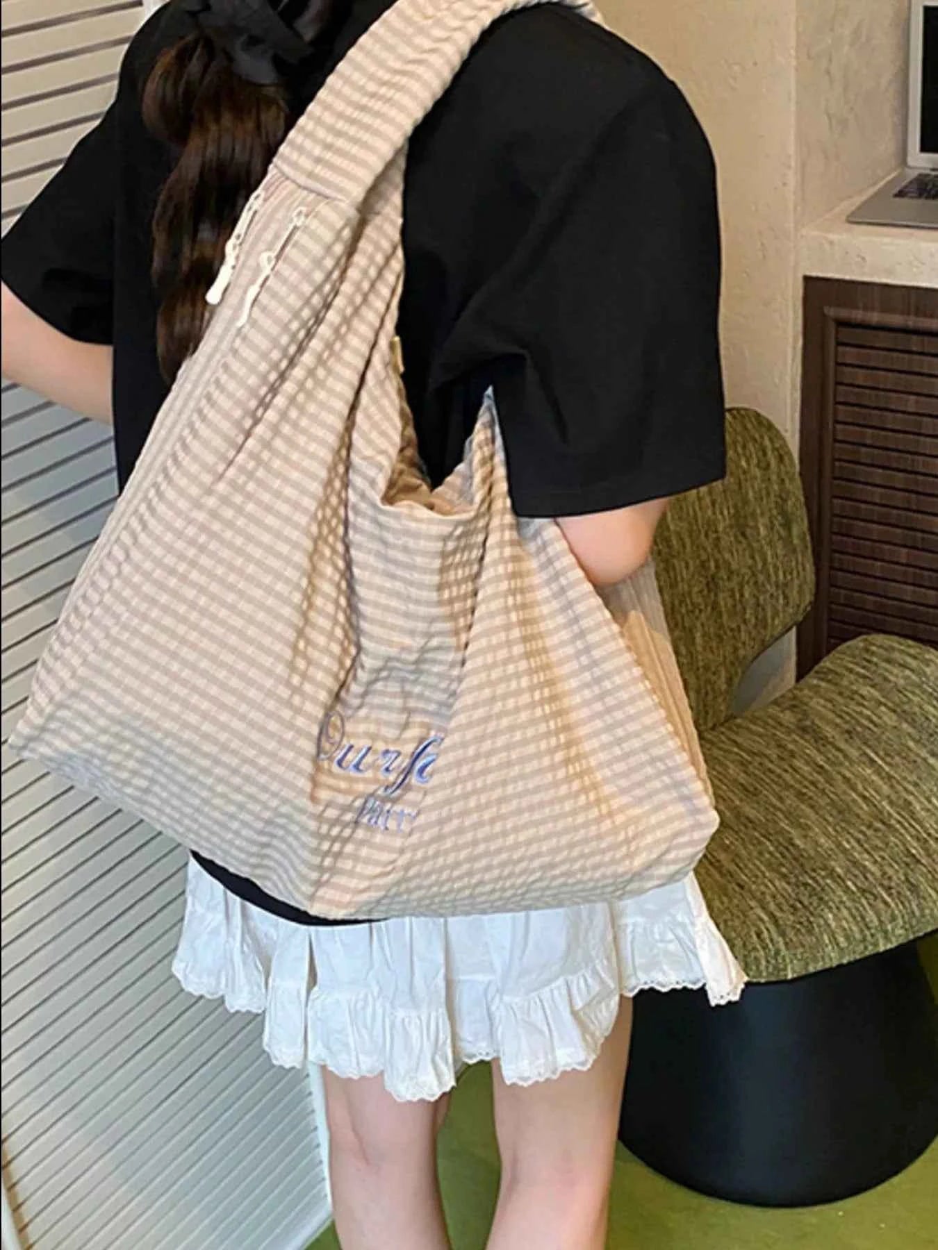 Casual Style Plaid Handbag