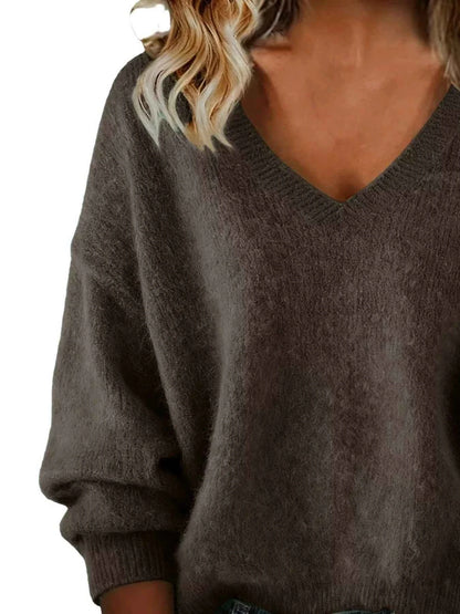 Sarah Express Women's V-Neck Dropped Shoulder Sweater - Plus Size