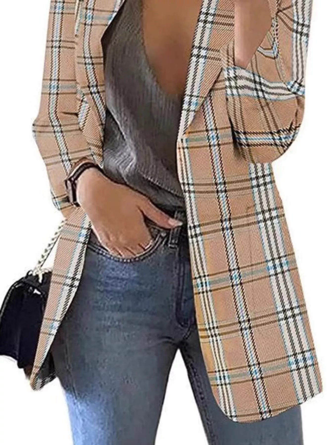 Sarah Express Women's Plaid Lapel Collar Blazer