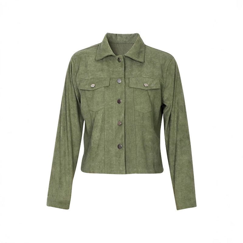 Sarah Express Women's Corduroy Button-Up Jacket Lightweight Fall Spring Outerwear Flap Pockets