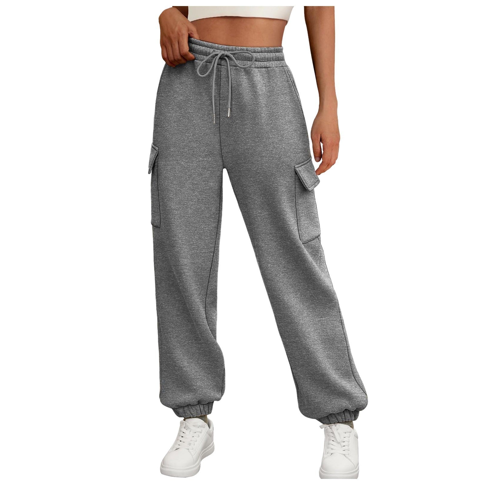 Sarah Express Women's Fleece Lined Baggy Joggers - High Waist Cargo Sweatpants Fall Winter Plus Size