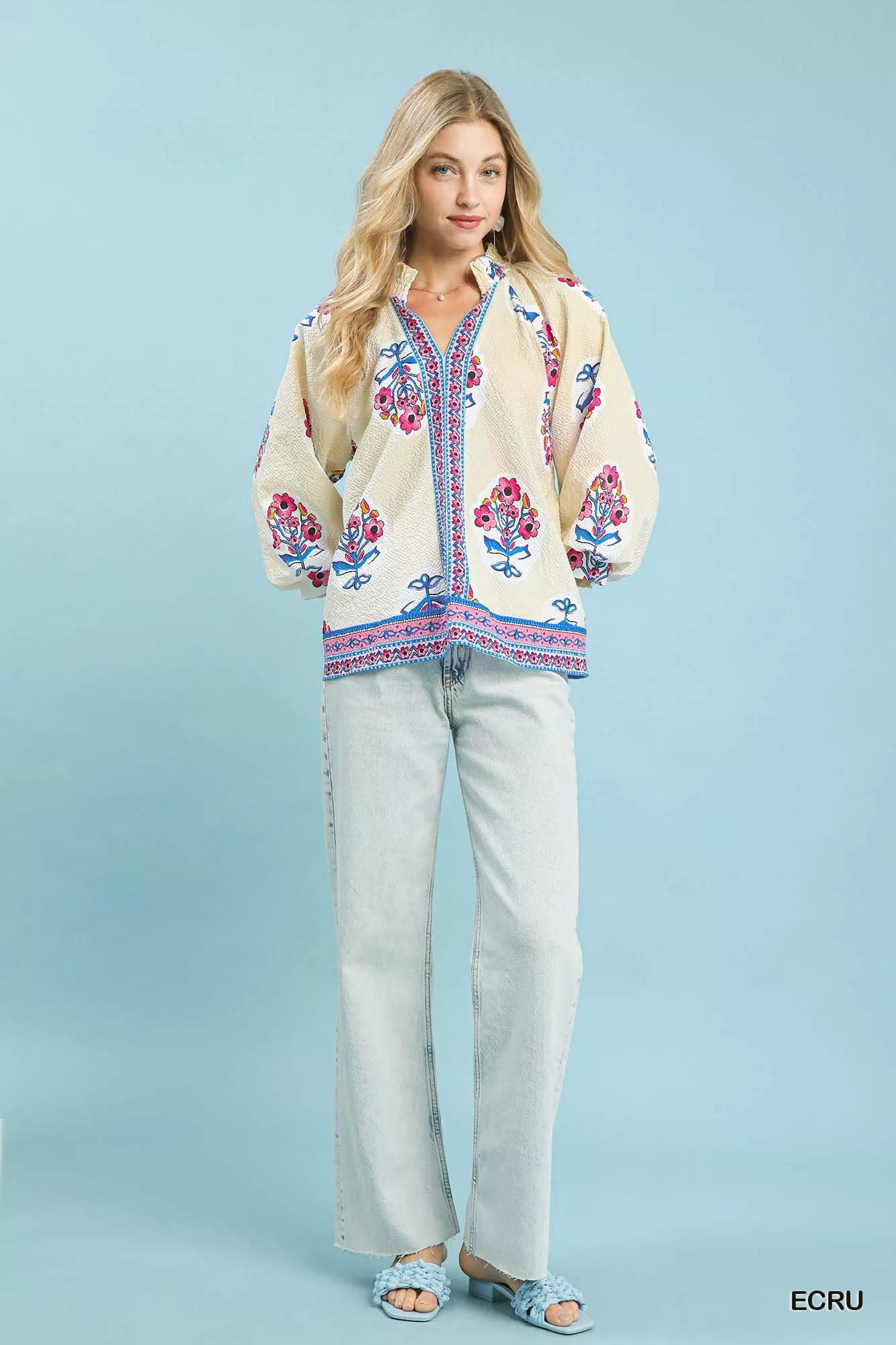 Sarah Express Women's Boho Floral Print Tunic Blouse