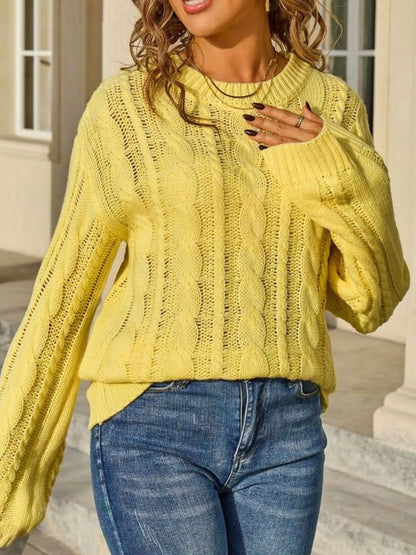 Sarah Express Women's Cable Knit Sweater - Long Sleeve Openwork Pullover