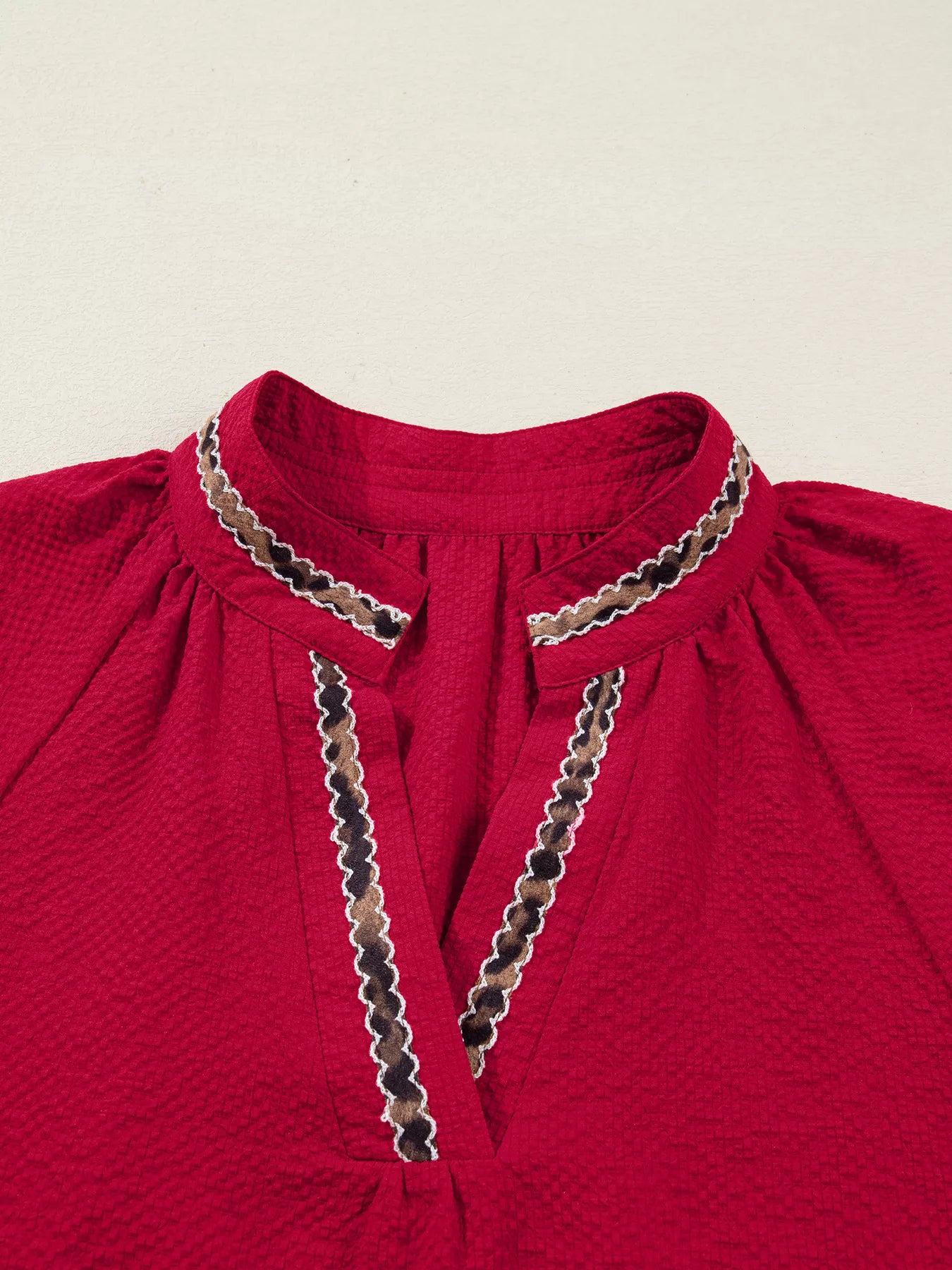 Sarah Express Women's Leopard Notched Long Sleeve Blouse