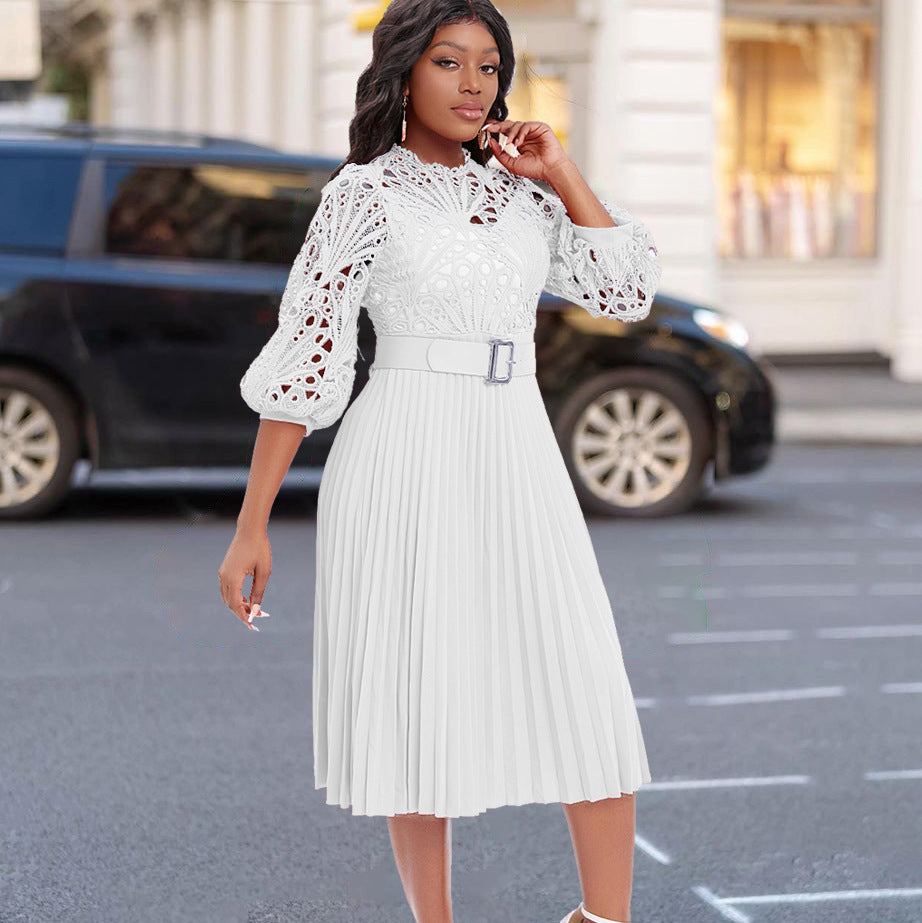 Sarah Express Lace Pleated High-Waist Dress Hollow-Out Detail