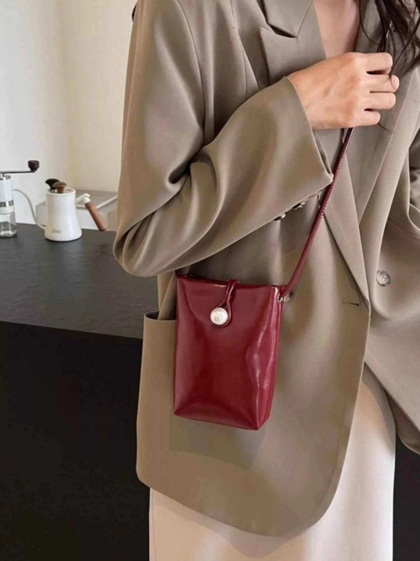 Sarah Express Women's Pearl Decor Faux Leather Crossbody Bag - Mini PU Leather Shoulder Bag