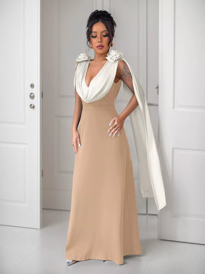 Sarah Express Women's Floral Applique Two Tone Maxi Dress