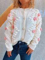 Sarah Express Women's Flower Button Up Long Sleeve Cardigan