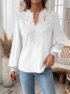 Sarah Express Women's Lace Trim Long Sleeve Blouse