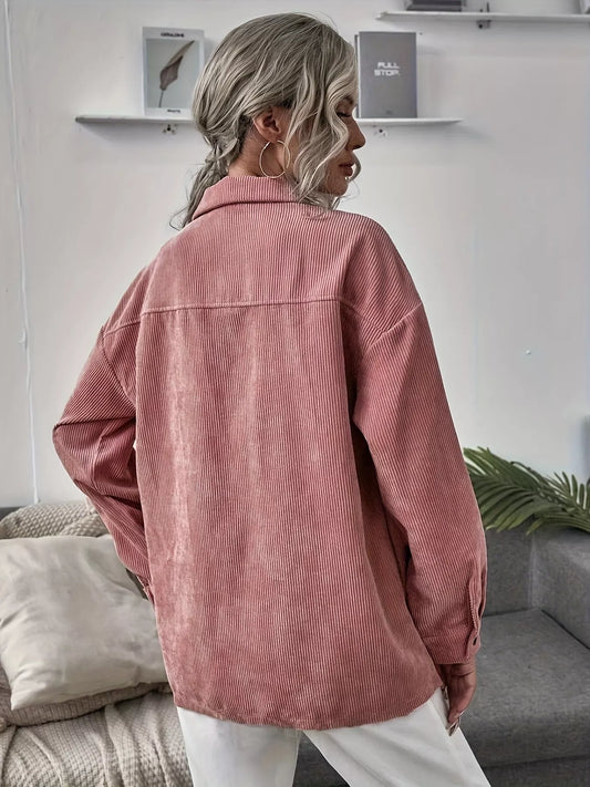 Sarah Express Women's Corduroy Button Up Shacket Jacket with Pockets