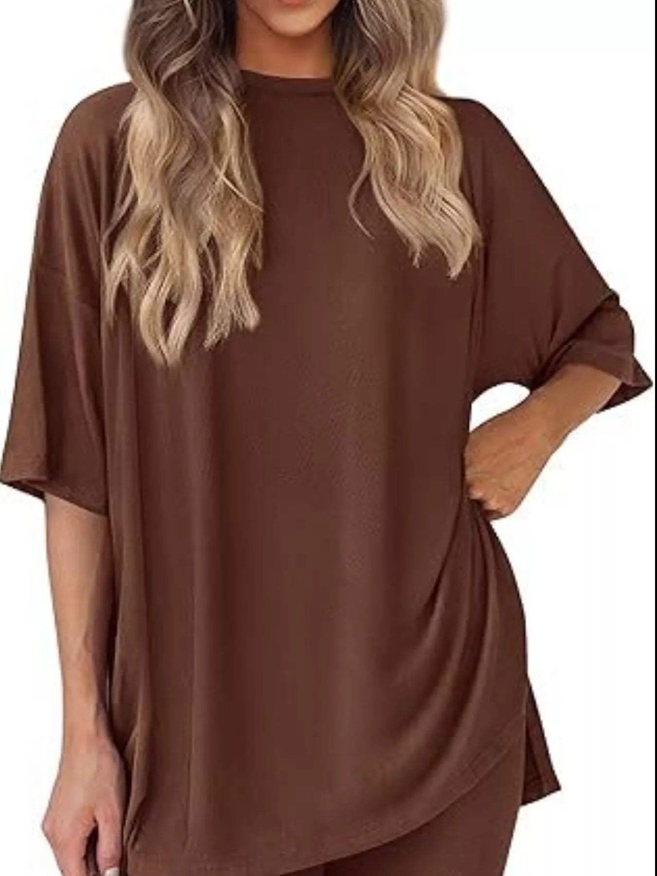 Sarah Express Women's Relaxed Fit Round Neck Top and Shorts Two-Piece Set - Plus Size Loungewear