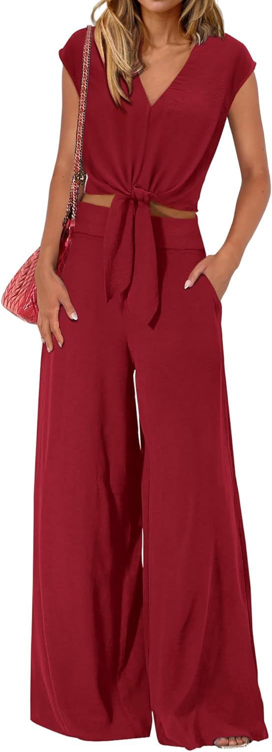 Sarah Express High Waist Wide Leg Pants Suit Two Piece Sleeveless Set