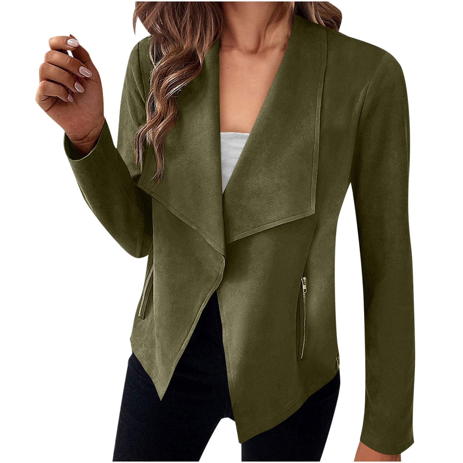 Sarah Express Women's Solid Color Suede Jacket Long Sleeve Button Front Coat