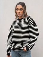 Sarah Express Women's Striped Round Neck Oversized Casual Sweatshirt