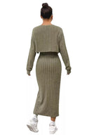 Sarah Express Women's Ribbed Knit Cami Dress & Cardigan Set - Two Piece Outfit