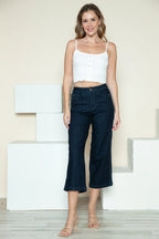 Sarah Express Women’s Plus Size High Rise Crop Wide Leg Jeans with Braid Detail

