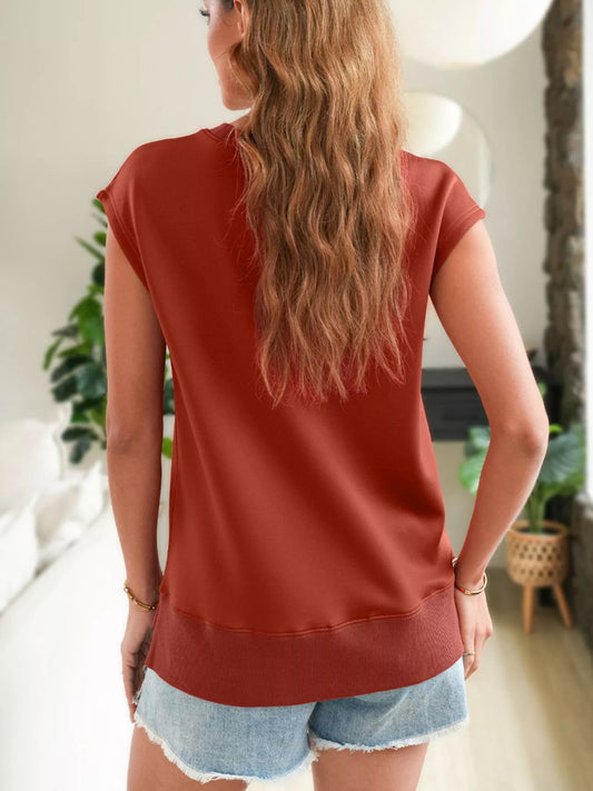 Sarah Express Women's Ribbed Trim Cap Sleeve Sweatshirt