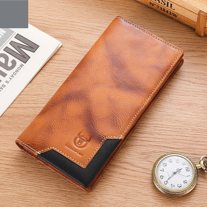 Sarah Express Captain Niu Oil-Waxed Genuine Leather Retro Bifold Wallet – Large Capacity Men's Wallet Flame Yellow