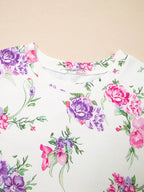 Sarah Express Women's Floral Print Round Neck Top and Drawstring Pants Lounge Set