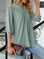 Sarah Express Women's Notched 3/4 Sleeve Casual Top