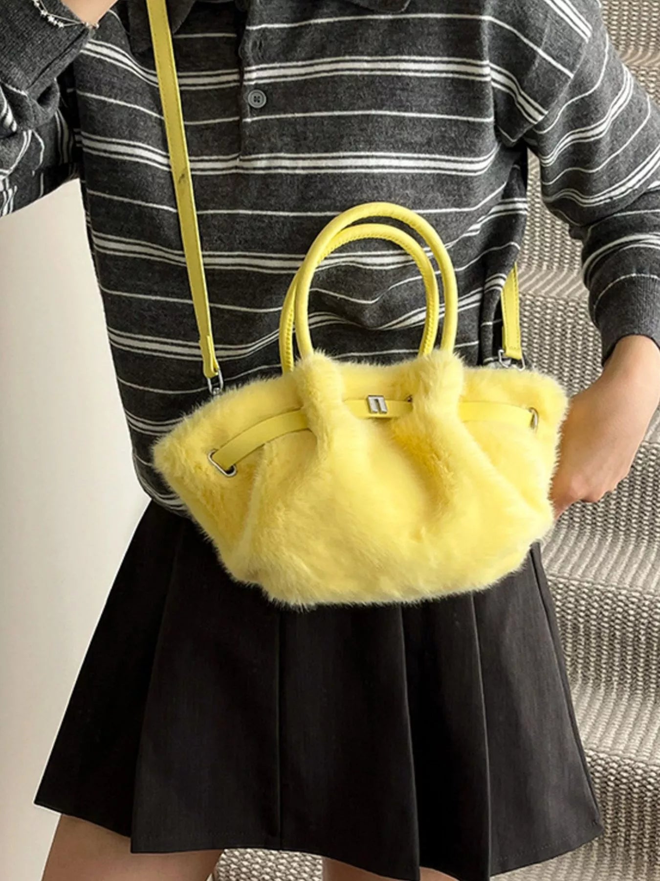 Sarah Express Women's Fluffy Crossbody Bag with Buckle Detail