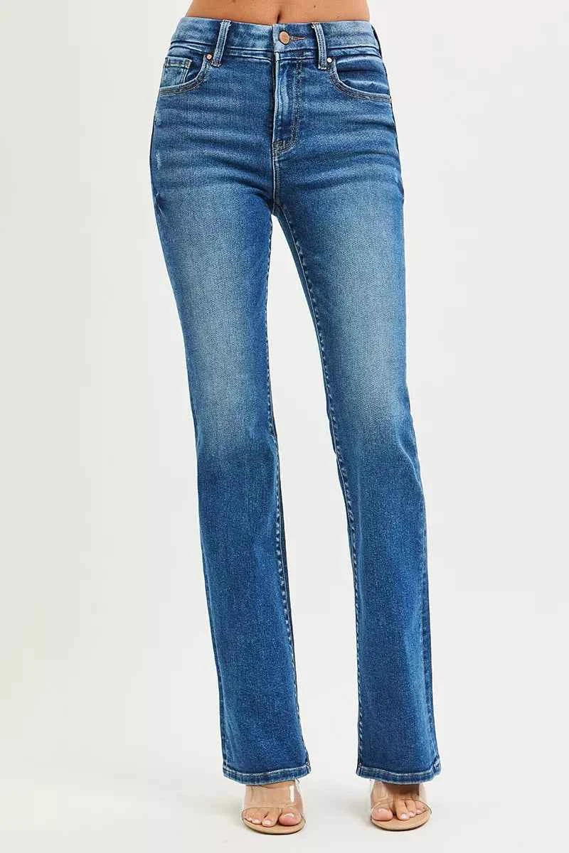 Sarah Express Women's High Rise Bootcut Jeans with Distressed Details - RISEN Denim