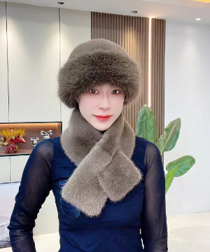 Sarah Express Women's Plush Winter Hat Scarf Set Dome Cap Warm Windproof