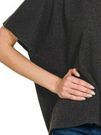 Sarah Express Women's Ribbed Knit Top | Oversized Short Sleeve | Polyester Blend | S/M-L/XL