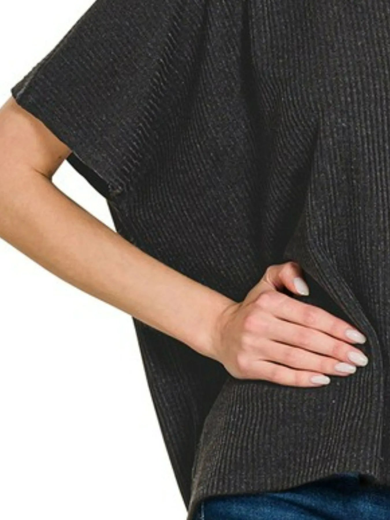 Sarah Express Women's Ribbed Knit Top | Oversized Short Sleeve | Polyester Blend | S/M-L/XL