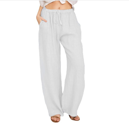 Sarah Express Women's Casual Cotton Linen Wide Leg Yoga Pants High Waist Loose Trousers