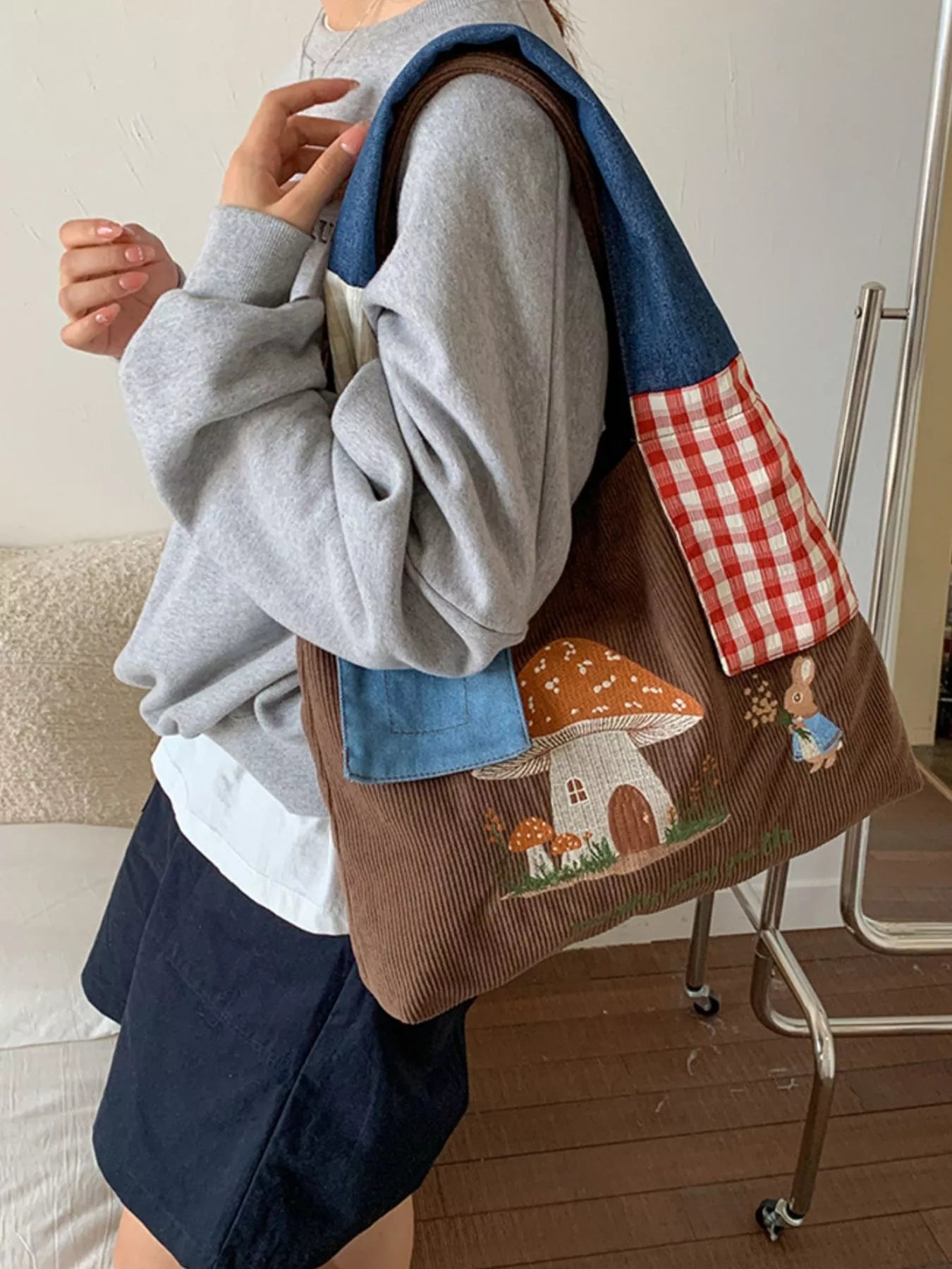 Sarah Express Women's Mushroom Corduroy Tote Bag