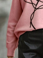 Sarah Express Women's Flower Round Neck Dropped Shoulder Sweater