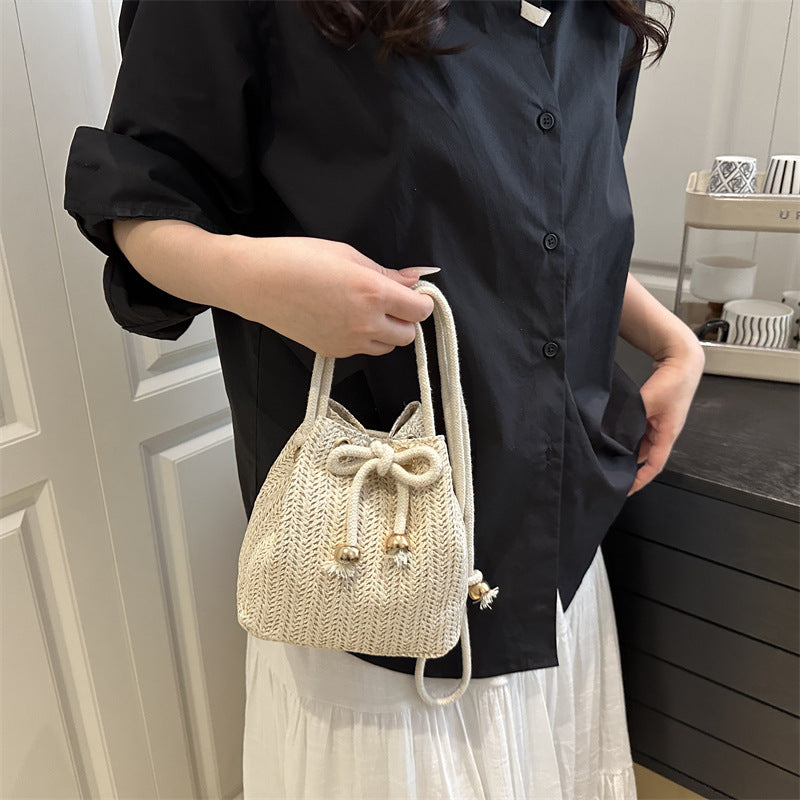 Sarah Express Women's Woven Straw Bucket Bag - Casual Crossbody Shoulder Bag with Adjustable Strap