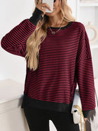 Sarah Express Women's Exposed Seam Striped Contrast Sweatshirt