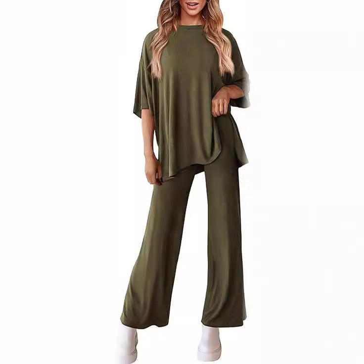 Sarah Express Two Piece Pullover Top Wide Leg Pants Set Polyester