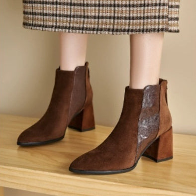 Sarah Express Women's Minimalist British-Style Short Ankle Boots with Back Zipper | Suede Leather