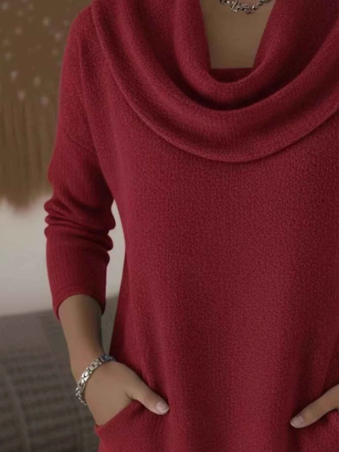 Sarah Express Women's Cowl Neck Long Sleeve Top - Plus Size Casual Tunic Blouse with Pockets