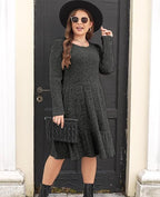 Sarah Express Women's Round Neck Knitted Sweater Dress Long Sleeve Bodycon
