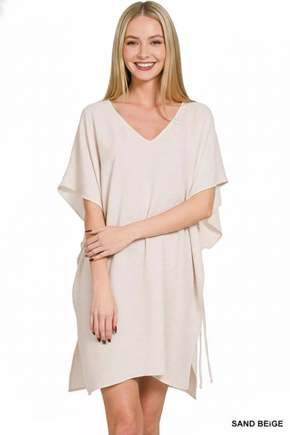Sarah Express Women's Woven Airflow Tie Side Cover Up - Lightweight Beach & Pool Coverup