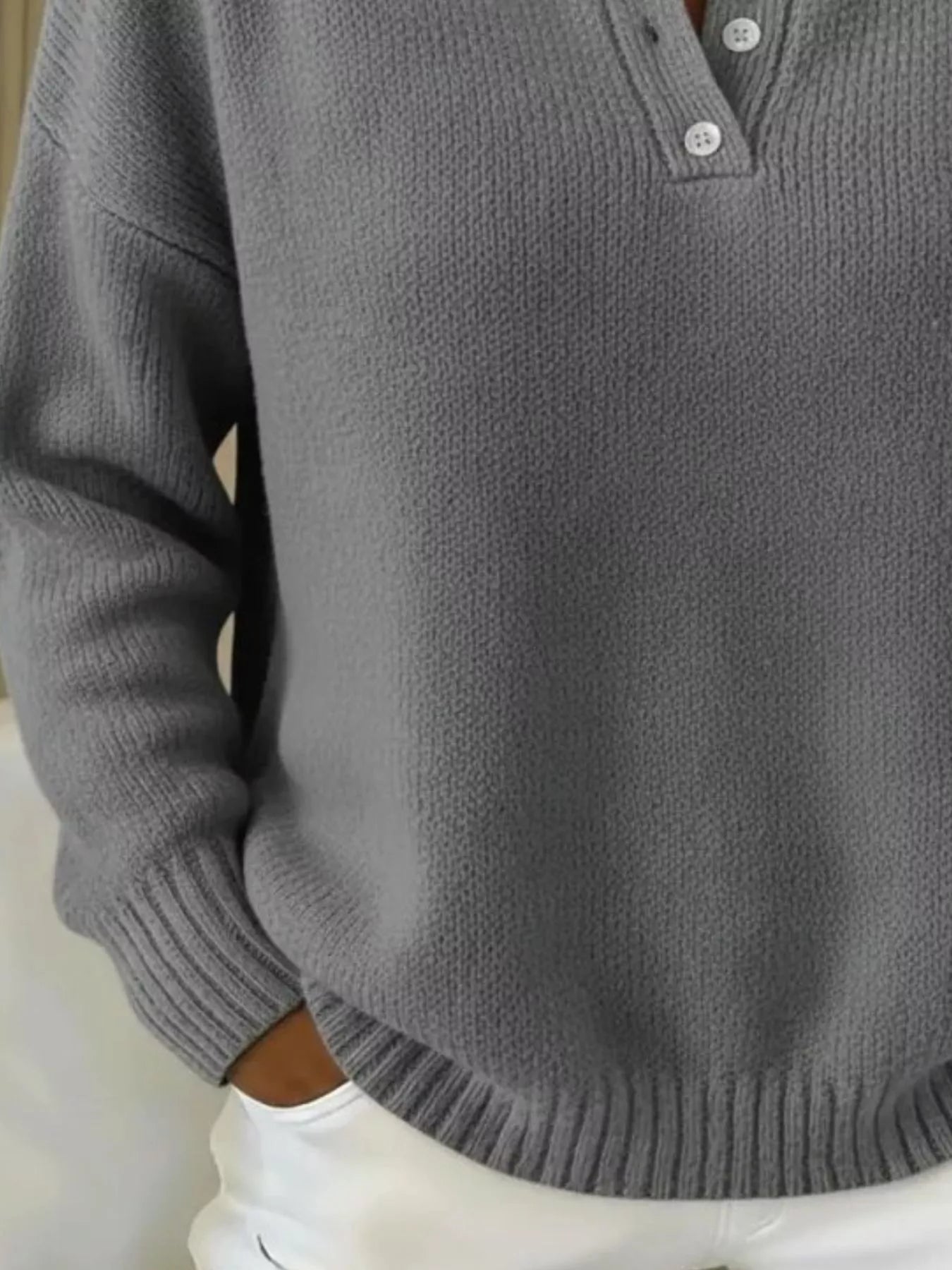 Sarah Express Women's Button Detail Drop Shoulder Sweater Plus Size