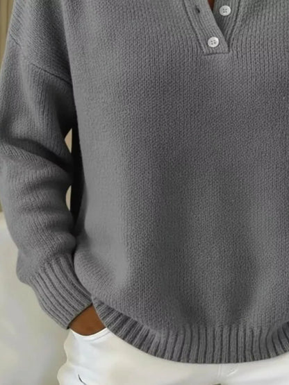 Sarah Express Women's Button Detail Drop Shoulder Sweater Plus Size