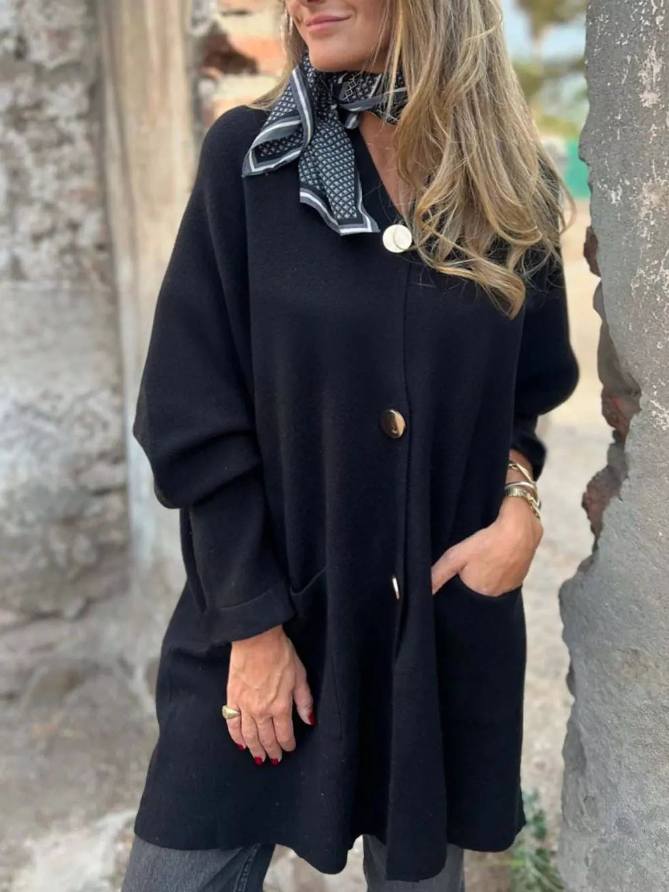 Sarah Express Women's Button-Down Long Sleeve Cardigan - Plus Size Pocketed Sweater Black