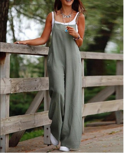 Sarah Express Women's Sleeveless Wide Leg Jumpsuit with Pockets Adjustable Strap Casual Summer Overall