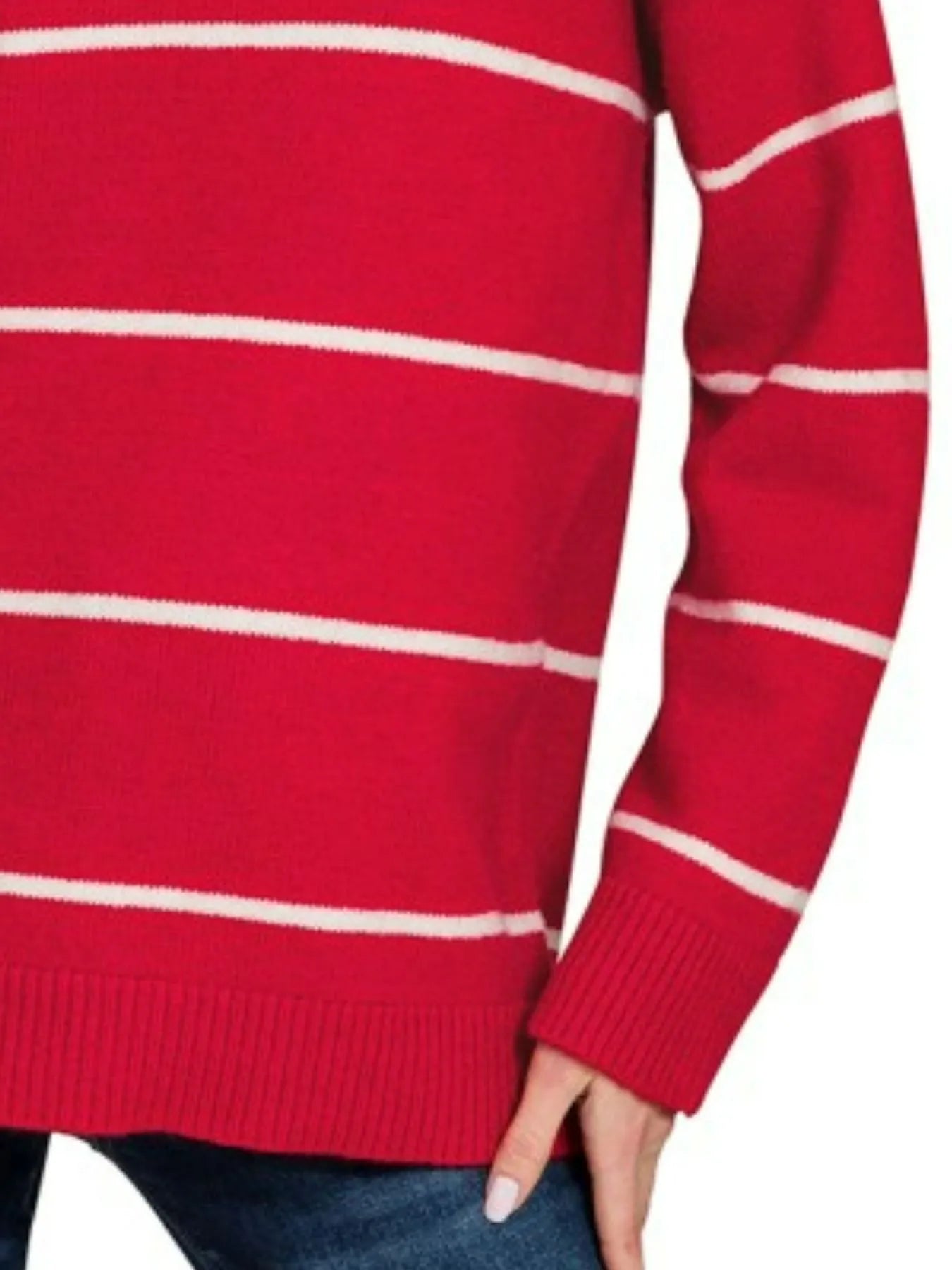 Sarah Express Women’s Red and White Striped Round Neck Sweater
