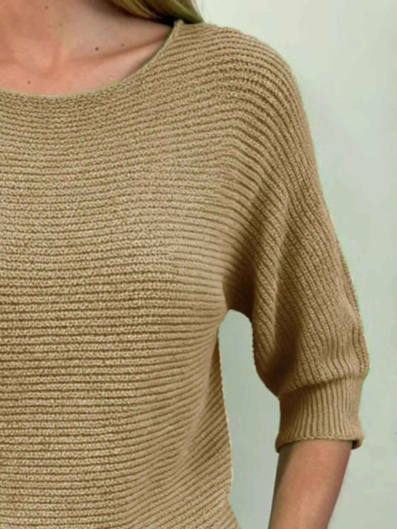 Sarah Express Women's Ribbed Knit Round Neck Sweater - Plus Size Available