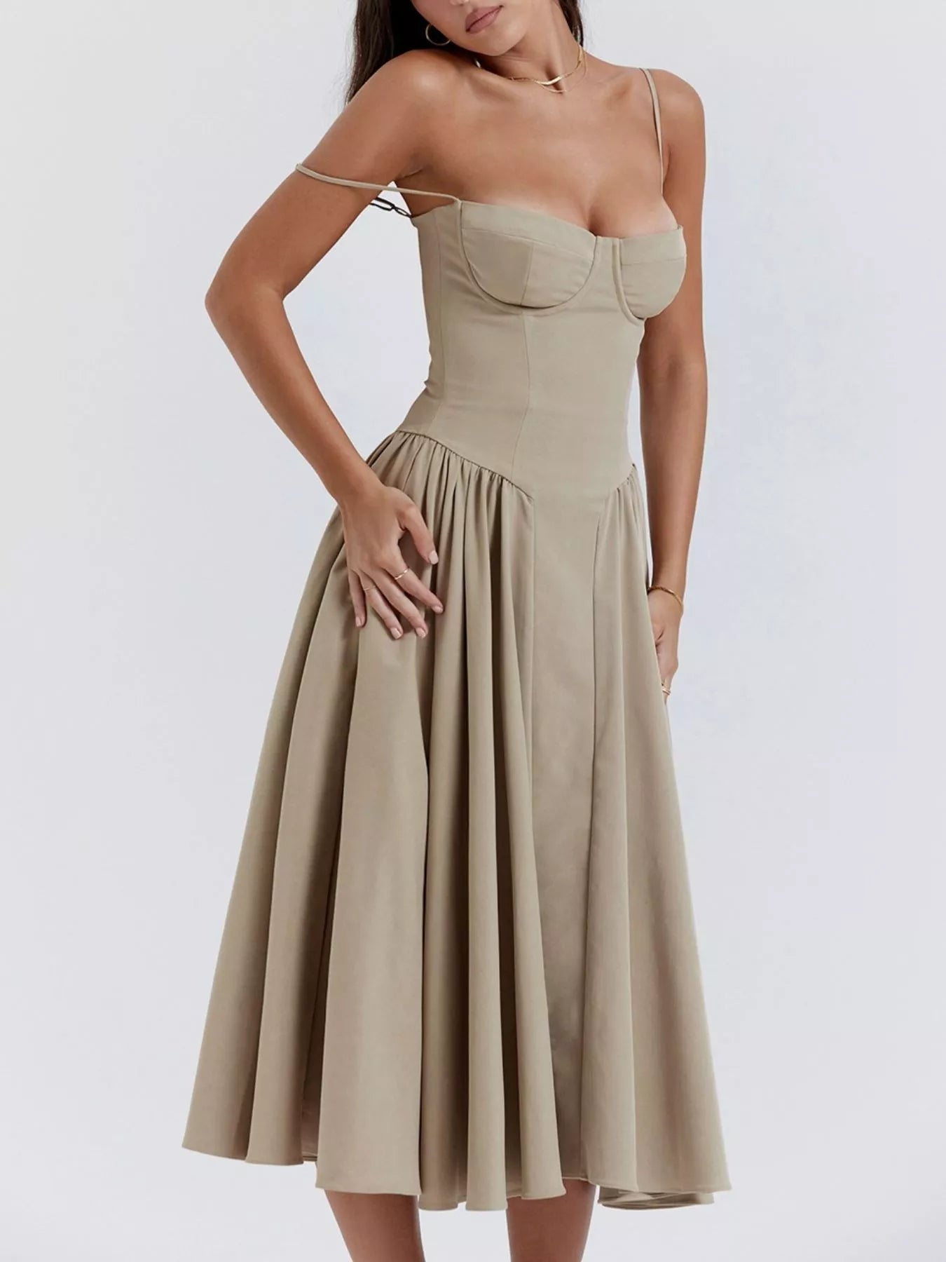 Sarah Express Women's Sweetheart Neck Midi Cami Dress - Elegant Party & Wedding Guest Dress