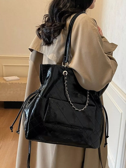 Sarah Express Women's Quilted Chain Backpack - Faux Leather Fashion Backpack Purse