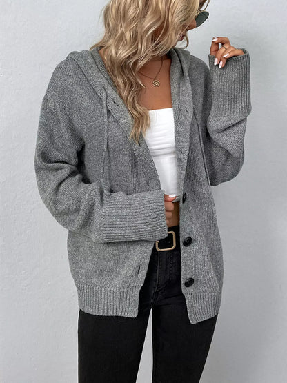 Sarah Express Women's Cozy Knit Hooded Button-Down Cardigan