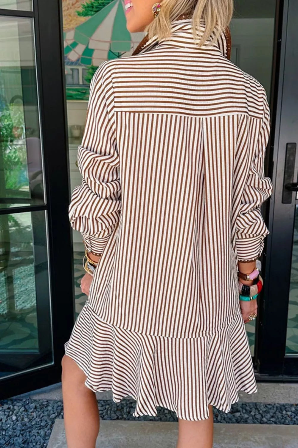 Sarah Express Women's Striped Ruffle Hem Shirt Dress