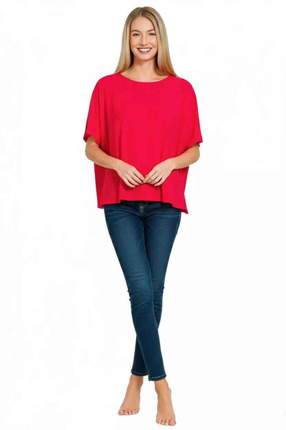 Sarah Express Women's Round Neck Short Sleeve T-Shirt - Relaxed Fit Cotton Blend Tee